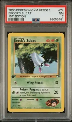 TCG 2000 Pokemon GYM HEROES Non-Holo 1ST Edition Card BROCK'S ZUBAT # 74 PSA 7 - Image 1