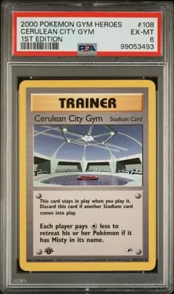 TCG 2000 Pokemon GYM HEROES Trainer 1ST Edition Card CERULEAN CITY GYM 108 PSA 6 - Image 1