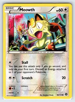 Meowth 88/114 2016 XY Steam Siege Pokemon Card Reverse Holo Common - Lp/Vlp - Image 1