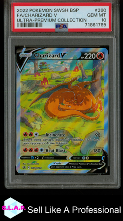 FA/CHARIZARD V ULTRA-PREMIUM COLL POKEMON SWSH BLCK STR PRM 2022 260 PSA 10 - Image 1