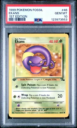 1999 POKEMON FOSSIL 1ST ED #46 EKANS PSA 10 - Image 1