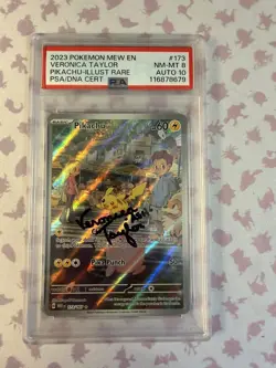 Signed Veronica Taylor Auto 10 Pikachu Illustration Rare Psa 8 Pokemon 151 - Image 1
