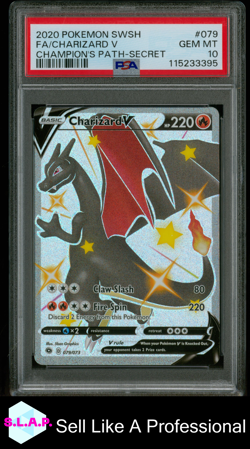 FA/CHARIZARD V CHAMPION'S PATH-SECRET POKEMON SWSH 2020 079 PSA 10 - Image 1