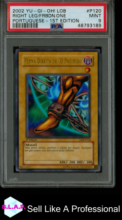 RIGHT LEG/FRBDN.ONE 1ST EDITION-PORTUGUESE YU-GI-OH! LOB 2002 P120 PSA 9 - Image 1