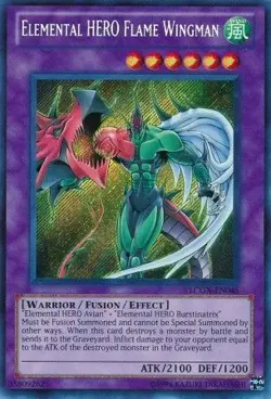 Yugioh! LP Elemental HERO Flame Wingman - LCGX-EN045 - Secret Rare - Unlimited E - Image 1