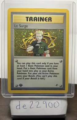Pokemon TCG Lt. Surge Trainer Holo Card 017/132 Gym Heroes Series First Edition - Image 1