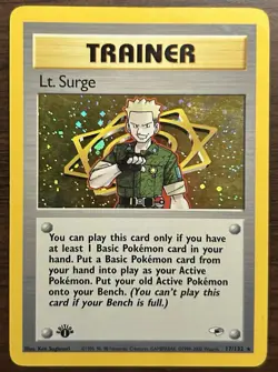 Pokemon TCG Lt. Surge Trainer Holo Card 017/132 Gym Heroes Series First Edition - Image 2