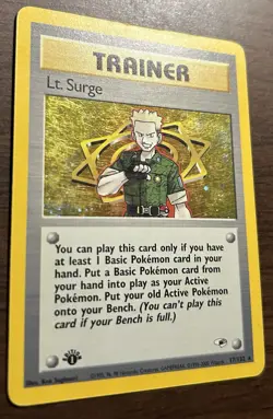 Pokemon TCG Lt. Surge Trainer Holo Card 017/132 Gym Heroes Series First Edition - Image 4