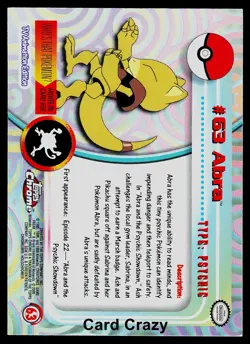 Abra #63 - Topps Chrome Series 1 Pokemon Card Light Play - Image 2