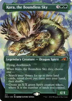 MTG Kura the Boundless Sky (Borderless) Kamigawa: Neon Dynasty #411 FOIL - Image 1