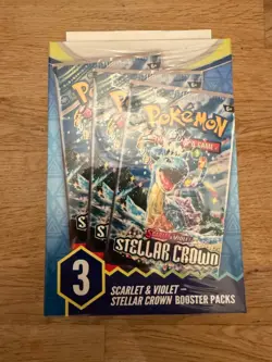 Pokemon TCG Scarelt & Violet Stellar Crown 3 Booster Pack Bundle - Image 1