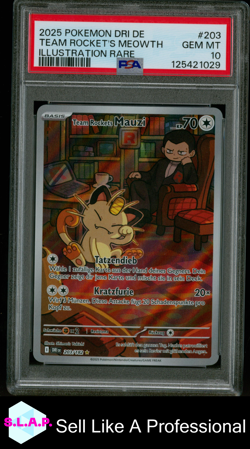 TEAM ROCKET'S MEOWTH ILL RARE POKEMON GER DRI DE-DESTINED RIVALS 2025 203 PSA 10 - Image 1