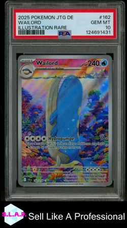 WAILORD ILLUSTRATION RARE POKEMON GERMAN JTG DE-JOURNEY TOGETHER 2025 162 PSA 10 - Image 1