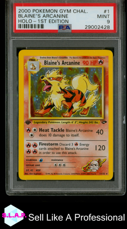BLAINE'S ARCANINE HOLO-1ST EDITION POKEMON GYM CHALLENGE 2000 1 PSA 9 - Image 1