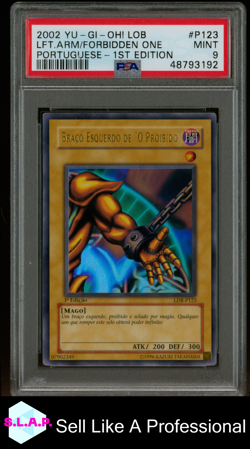 LEFT ARM/FRBDN.ONE 1ST EDITION-PORTUGUESE YU-GI-OH! LOB 2002 P123 PSA 9 - Image 1