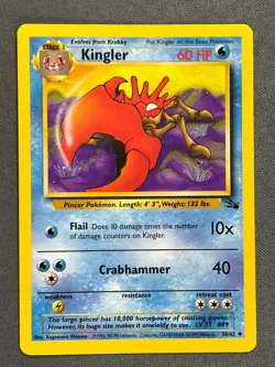 Kingler 38/62 Base Set Series Fossil UNCOMMON Stage 1 Pokemon Card 1999 WOTC LP - Image 1