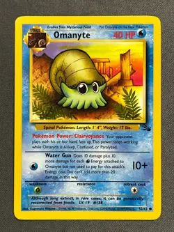 Omanyte 52/62 Base Set Series Fossil COMMON Stage 1 Pokemon Card 1999 WOTC LP - Image 1