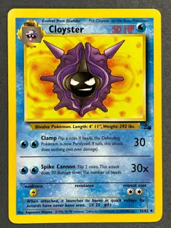 Cloyster 32/62 Base Set Series Fossil UNCOMMON Stage 1 Pokemon Card 1999 WOTC LP - Image 1