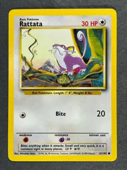 Rattata 61/102 Base Set Series COMMON Basic POKEMON CARD 1999 - NM - Image 1