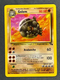 Golem 36/62 Base Set Series Fossil UNCOMMON Stage 2 Pokemon Card 1999 WOTC NM - Image 1