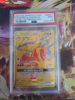 2021 POKEMON SM BLACK STAR PROMO #SM247 FULL ART/RESHIRAM & CHARIZARD GX PSA 9 - Image 1