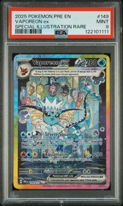 2025 POKEMON PRE EN-PRISMATIC EVOLUTIONS #149 VAPOREON EX PSA 9 - Image 1