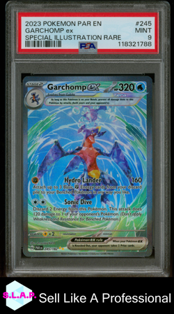 GARCHOMP EX SPECI4L ILLUSTRATION RARE POKEMON PAR EN-PARADOX RIFT 2023 245 PSA 9 - Image 1