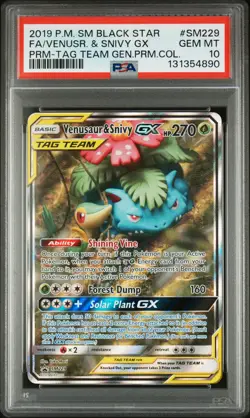 PSA GEM MT 10 - Fa/Venusr. & Snivy Gx Prm-Tag Team Gen.Prm.Col. Pokemon Sm Black - Image 1