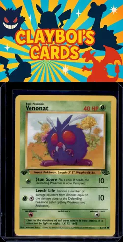 Venonat Jungle Pokemon 63/64 First Edition Common Near Mint or Better - Image 1