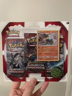 Pokemon TCG Sun & Moon Crimson Invasion 3-Pack Booster Blister Lucario Sealed - Image 1