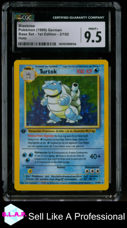 TURTOK POKEMON 2/102 1999 BASE SET 1ST EDITION HOLO DEUTSCH CGC 9.5 - Image 1