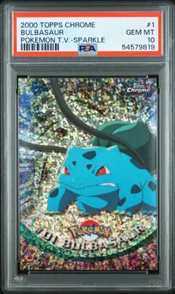 2000 TOPPS CHROME POKEMON T.V. SPARKLE #1 BULBASAUR PSA 10 - Image 1