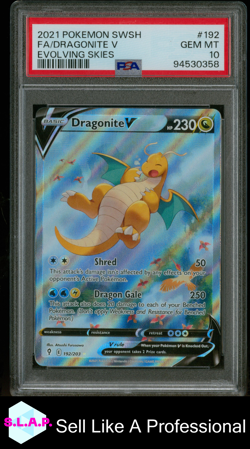 DRAGONITE V POKEMON 192/203 2021 EVOLVING SKIES HOLO ENGLISH PSA 10 - Image 1