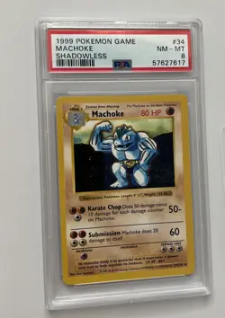 PSA 8 1999 Machoke Shadowless Base Set 34/102 Pokemon - Image 1