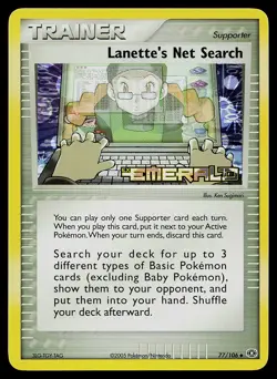 Pokemon Card - Lanette's Net Search Emerald 77/106 Uncommon Reverse Holo Stamped - Image 1