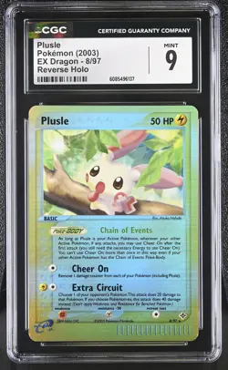 CGC 9 MINT Plusle 2003 EX Dragon 8/97 Reverse Holo Pokemon Card - Image 1