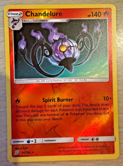 Pokemon TCG Chandelure 30/214 Unified Minds Reverse Holo Rare Card - Image 1