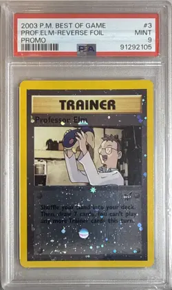 Pokemon Card - Professor Elm #3 Best of Game Reverse Holo WOTC Promo PSA 9 - Image 1