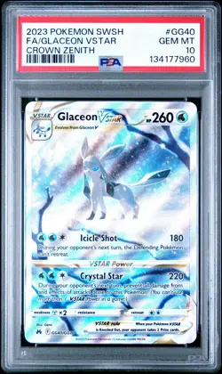 2023 POKEMON SWORD & SHIELD CROWN ZENITH #GG40 FULL ART/GLACEON VSTAR PSA 10 - Image 1