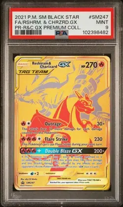 2021 POKEMON SM BLACK STAR PROMO #SM247 FULL ART/RESHIRAM & CHARIZARD GX PSA 9 - Image 1