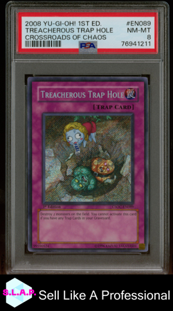 TREACHEROUS TRAP HOLE YU-GI-OH! 1ST ED. CROSSROADS OF CHAOS 2008 EN089 PSA 8 - Image 1