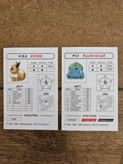 NM 1998 Eevee & Bulbasaur - Rare Vintage Pokemon Cards. Has Stats Pentagon & Map - Image 2