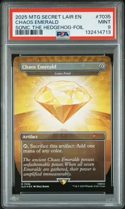 2025 MTG SECRET LAIR DROP SONIC THE HEDGEHOG-FOIL #7035 CHAOS EMERALD PSA 9 - Image 1