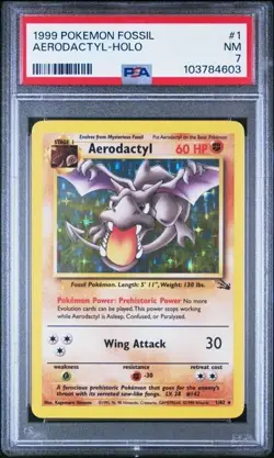 1999 POKEMON FOSSIL AERODACTYL - HOLO #1 PSA 7 - Image 1
