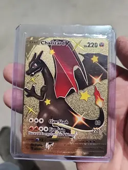 CHARIZARD V HP 220 Gold FOIL Pokemon Card 079/073 Fan Art Display Card - Image 1