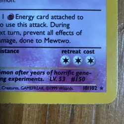 Pokemon TCG Mewtwo 10/102 Base Set Unlimited Holo Card - Image 2