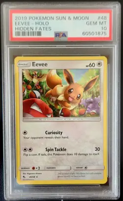 PSA 10 Pokemon Sun & Moon Hidden Fates Eevee Holo #48 - Image 1