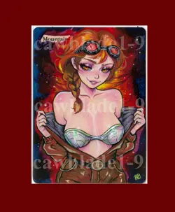 Hand Painted Altered MTG Card, Mountain , Anime Girl, by Cawblade - Image 1