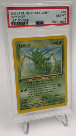 2001 POKEMON NEO DISCOVERY Trading Card SCYTHER #46/75 1ST EDITION graded PSA 8 - Image 1