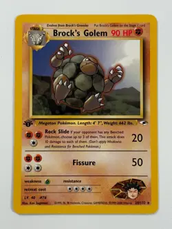 Pokemon Cards Brock's Golem 20/132 1ST EDITION Gym Heroes WOTC Non Holo Rare - Image 1